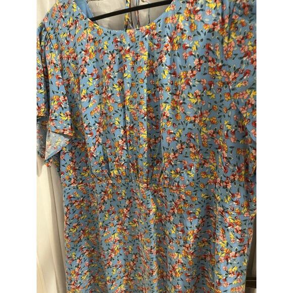 Loft Plus Blue Floral Midi Dress Tie Back Flutter Sleeve Sz 16 Cottagecore - Picture 3 of 9